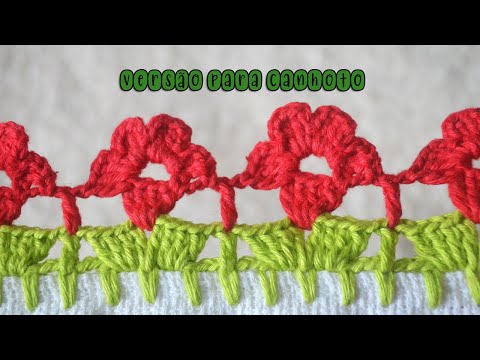 BARRADO DE CROCHÊ FÁCIL DE FLOR versão para canhoto | BICO DE CROCHÊ #croche #crochet
