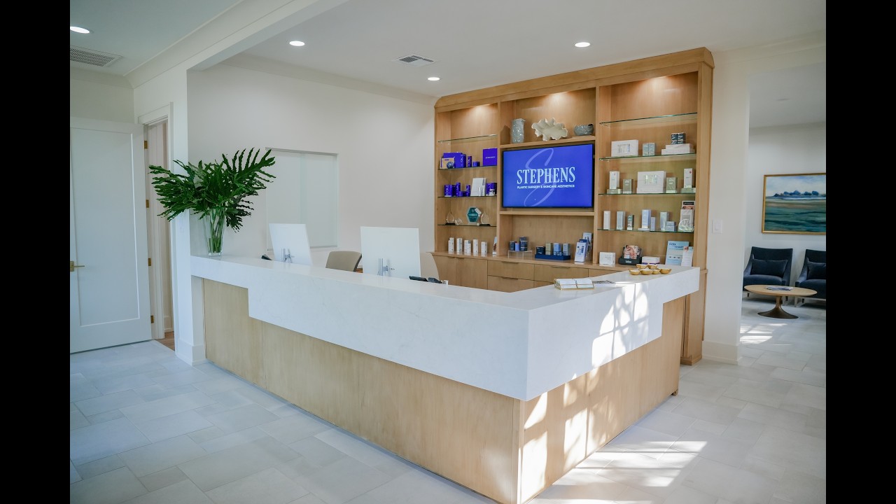 Modern reception area in a plastic surgery office.