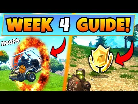 Fortnite WEEK 4 CHALLENGES GUIDE! – FLAMING HOOP Locations, Treasure MAP (Battle Royale Season 5)