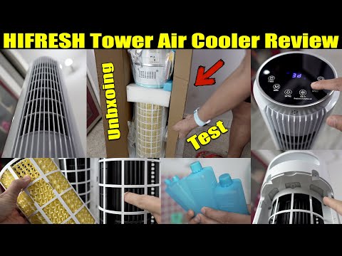 HIFRESH tower air cooler with remote & LED touch screen unboxing setup in depth review and full test
