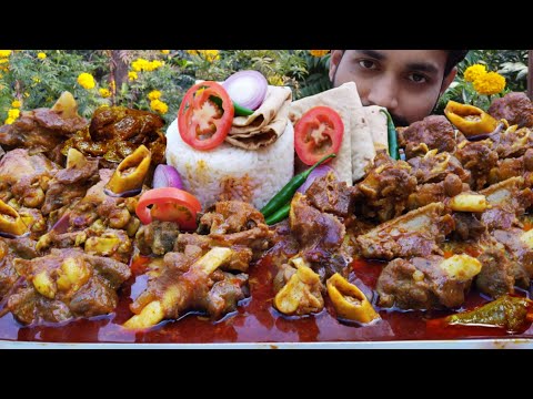 Outdoor - Mutton Curry, Mutton Kasha, Rice, Roti Eating | Spicy Oily Mutton | Bengali Food 1