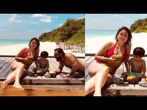 Kareena Kapoor Khan looks Gorgeous enjoying with Taimur and Saif at Beach in Maldives !!