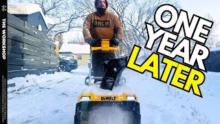 Dewalt Snow Blower ONE YEAR LATER - clearing snow with battery powered blower