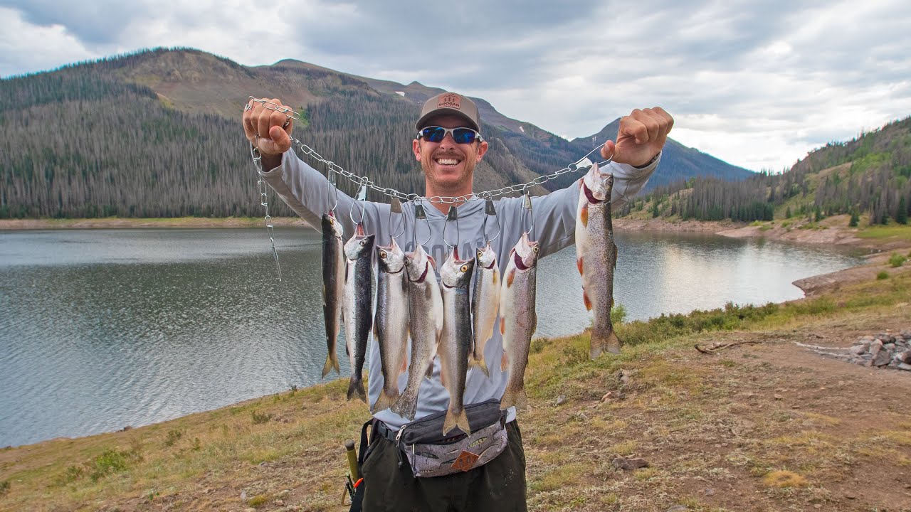 Fishing Mountain Lake for Food Trout & Salmon Catch & Cook!