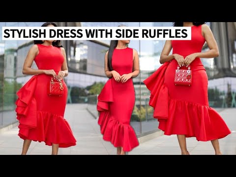 How to Cut and sew a stylish Pencil dress with Side ruffles| Easy Cutting and Sewing tutorial.