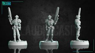 3D print miniatures, sci-fi man hunter, bounty hunter, soldier with a modern rifle