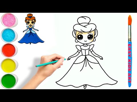 Drawing & Coloring Cute Disney Princess Cinderella For Kids| Easy step by step Drawing|Kids Art