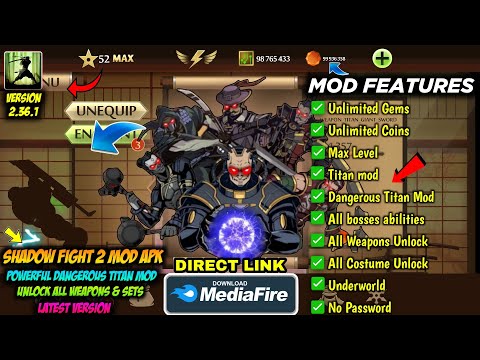 shadow fight 2 mod apk max level 52 unlimited money latest version media fire - Dangerous Shadow