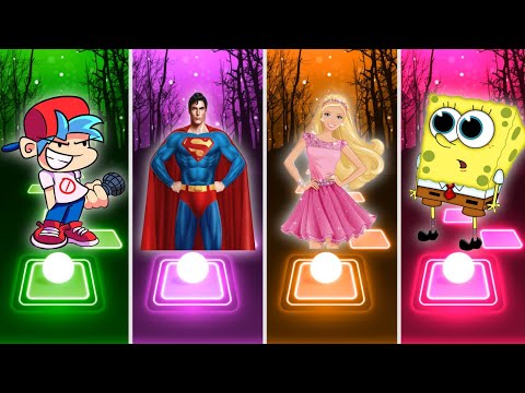 Friday Night 🆚 Super Man 🆚 Barbie Girl 🆚 SpongeBob - Coffin Dance Meme - Tiles Hop