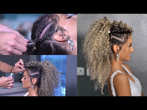 Penteado RABO DE CAVALO com TRANÇAS para cabelos CACHEADOS | PONYTAIL for CURLY HAIR | Peinado