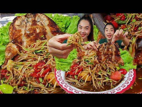 กินส้มตำเผ็ดๆ ไก่ย่างวิเชียร์ พร้อมวิธีตำตามคำขอแล้วนะคะ  #mukbang #eating #วิธีตำส้มตำ