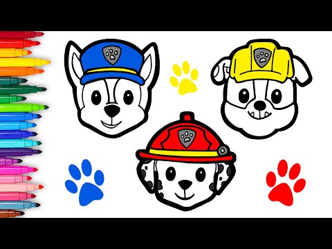 PAW PATROL 🐾 Colorea a Chase, Marshall y Rubble 🌈 Dibujos para niños