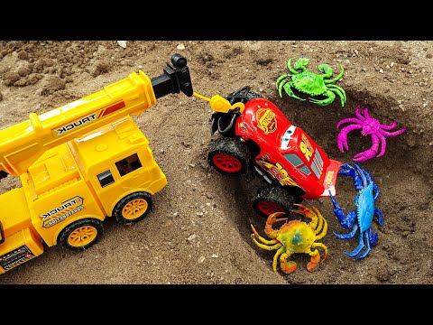 Excavator, Fire Truck, Crane, Car Transport Truck - Red Jeep Rescue and Gas Station Construction