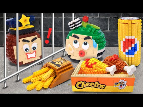 Lego Mukbang Prison Cheetos Favourite Treat Challenge IRL | Stop Motion LEGO Food ASMR