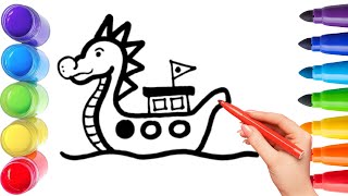 How To Draw cute dragon boat Drawing, Painting & Coloring For Kids and Toddlers_ Child Art 🐋🌈🎨