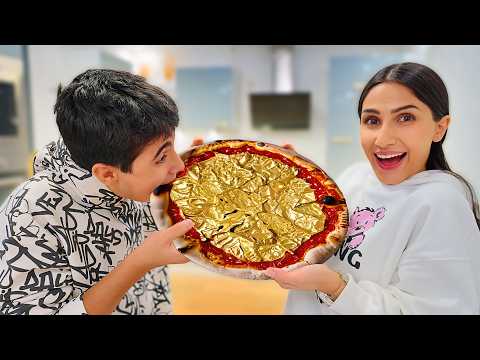 عملنا بيتزا من الذهب الحقيقي 🍕 (مع ابني)