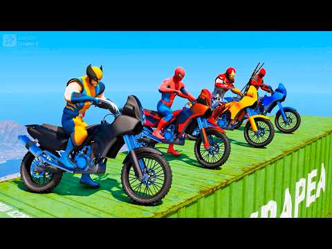 HOMEM ARANHA & SUPER HEROIS DESAFIO COM MOTOS NA RAMPA - GTA V