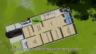 denah rumah lahan 9x20 tiga kamar tidur ada ruang shalat dan taman, denah rumah