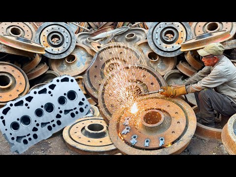 How to Make 3 Cylinder Engine Head Using Railway Wheel Type Steel