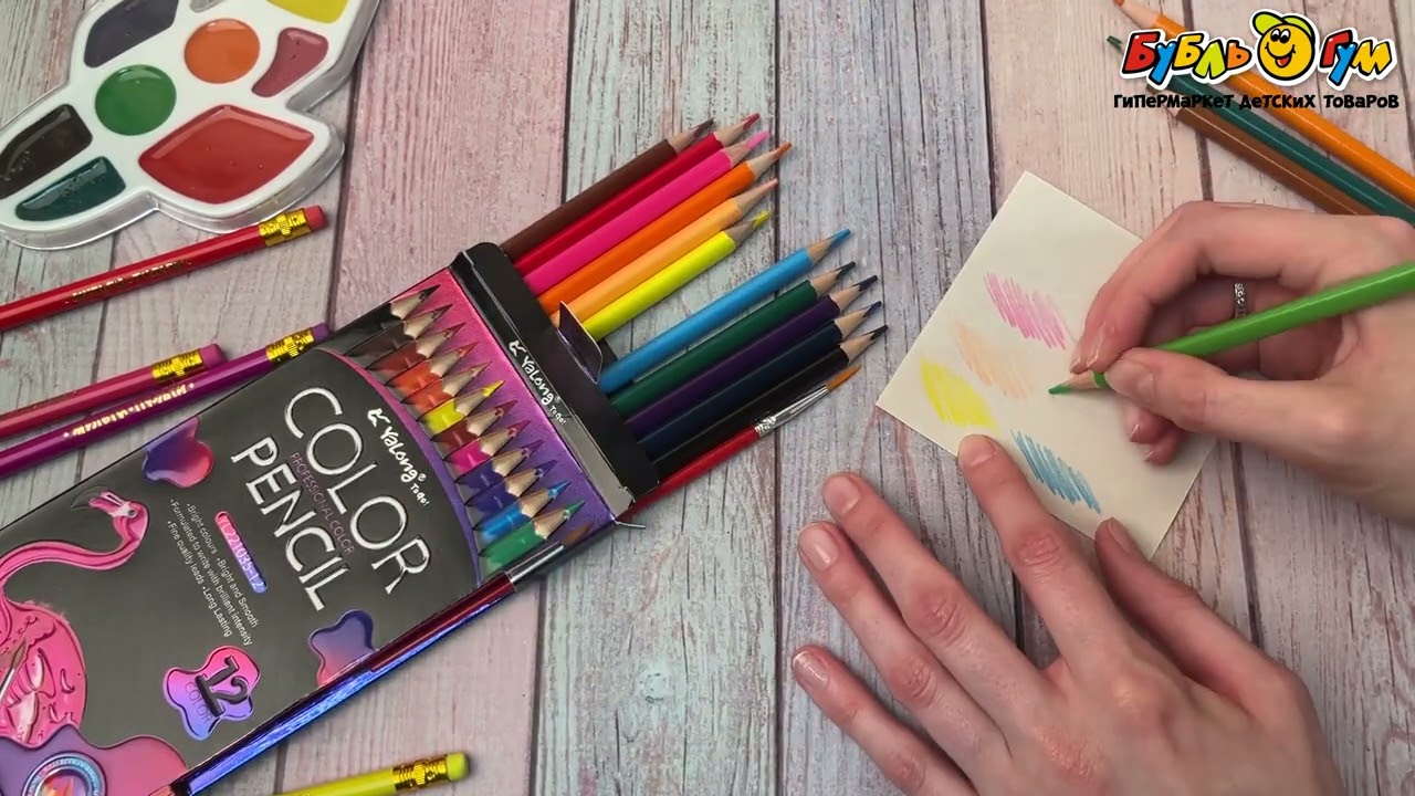 Карандаши JUNGER цветные стираемые 12 цветов  - видео