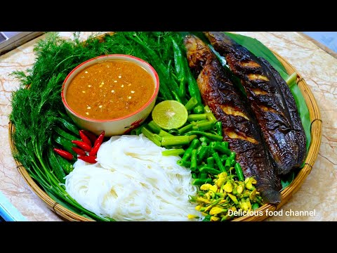 នំបញ្ចុកទឹកប្រហុក ត្រីអណ្ដែងអាំង ឆ្ងាញ់ខ្លាំងណាស់ នំបញ្ចុកទឹកប្រហុកសៀមរាប @dfood99