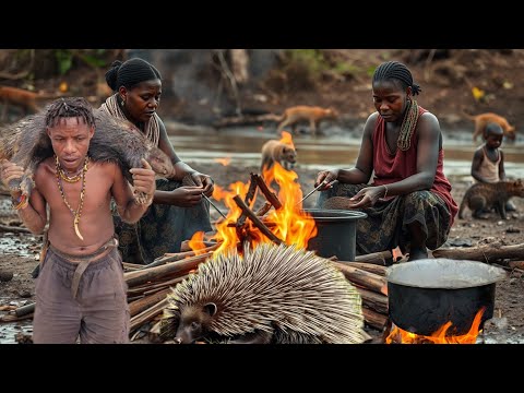 Hadzabe Tribe Cooks Porcupine in the Wild and Eats It (HILARIOUS!)