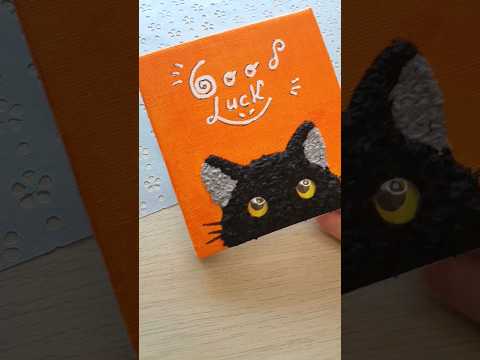 🐈‍⬛Easy Halloween painting/decor🎃Black Cat Textured/Tissue paper art on canvas #shorts #art #gift
