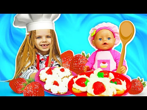 Haciendo waffles para niños. Las aventuras de Maya y Lina.