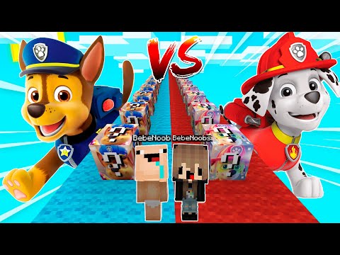 DESAFIO DE LUCKY BLOCKS DE PAW PATROL CHESE VS MARSHALL 😱😂 BEBE NOOB Y BEBE NOOBSI EN MINECRAFT