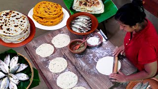 Paratha with Fish curry | A hardworking village woman making paratha recipes in the traditional way