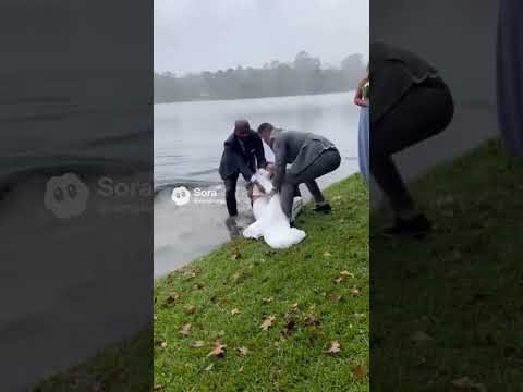 Wedding Chaos! Giant Alligator Attacks Bride, Groom Becomes Hero! 💍🐊 #WeddingDisaster #HeroicSave
