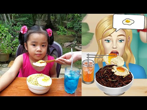 Xí Muội bắt chước trò chơi Ăn mì trứng ốp la 🍳 Mega Mukbang 🍜 Muội Vlog
