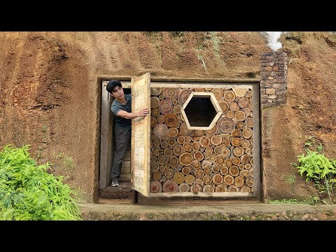 Dig to Build Complete & Warm Survival Shelter | Fish Trap, Catch and Cook