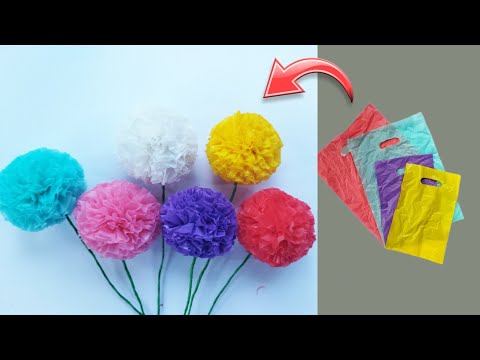 Bunga pom pom dari plastik bekas paket! tanpa setrika dan lem tembak