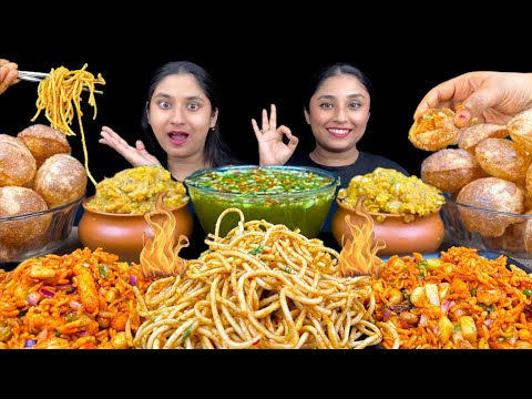Eating Spaghetti 🍝 Gilo Chatpatey spicy 🥵panipuri|Mukbang @BengaliFoodieSisters