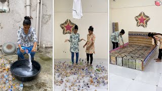 Waste oil Tin container & Plastic bottle Bed making #bed #making #plasticbottle