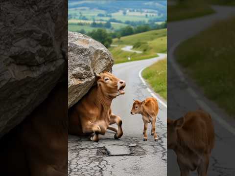 Brave Farmers Rescue A deadly Trapped Cow Under A Fallen Rock! #humanity #cow #pets #animals