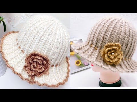 Easy to crochet a flolwer bucket hat Compelet free tutorial for crochet beginner.