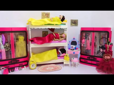 باربي و الأميرات روتين الصباح و اجمل الفساتين Barbie Princess 3 Sisters Castle Morning Routine