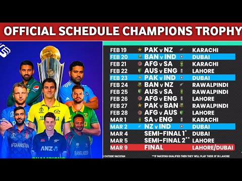 ICC Champions trophy 2025 Official Schedule Match By Match || ICC champions trophy time Table 2025