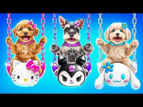 Мы построили секретные домики Hello Kitty vs Kuromi vs Cinnamoroll! Домики одного цвета челлендж!