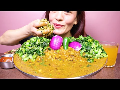 EATING DELICIOUS DAAL CHAWAL, SAAG, OMELETTE AND GULAB JAMUN #ASMR/EATING SHOW MUKBANG BIG BITES