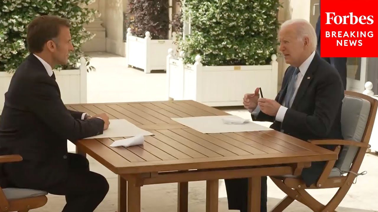 Biden And Macron Hold Outdoor Meeting At Elysee Palace