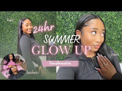 24 HOUR SUMMER GLOW UP 🌸 HAIR , NAILS, LASHES