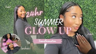 24 HOUR SUMMER GLOW UP 🌸 HAIR , NAILS, LASHES