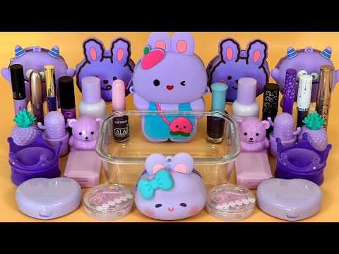 Purple SLIME 💜 Mixing makeup and glitter into Clear Slime. ASMR Satisfying Slime Video.