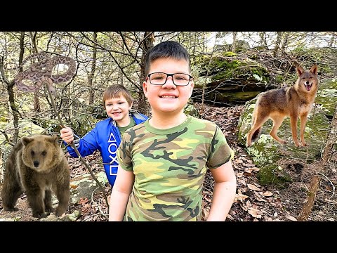 HiKING ADVENTURE with CALEB AND FRIENDS! EXPLORING THE WOODS and CAVES with KIDS!