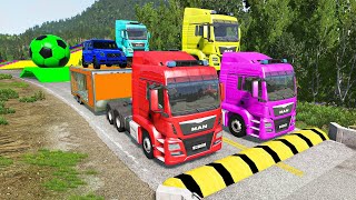 Double Flatbed Trailer Truck vs Speedbumps Train vs Cars | Tractor vs Train Beamng.Drive 0004