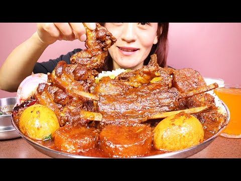 Eating Spicy Mutton Curry/gravy and Egg Curry with Basmati Rice #ASMR/EATING SHOW BIG BITES MUKBANG