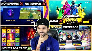 BIGGEST FREE FIRE UPDATE! Revival Point & Vending Machine Removed,  Criminal bundle Return & More!